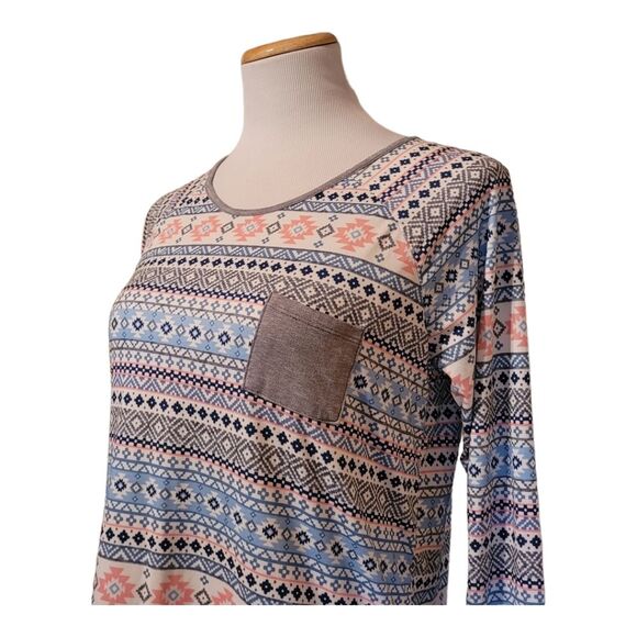 Cuddl Duds Long Sleeve Pajama Colorful Aztec Womens Top Size Small - Picture 2 of 9